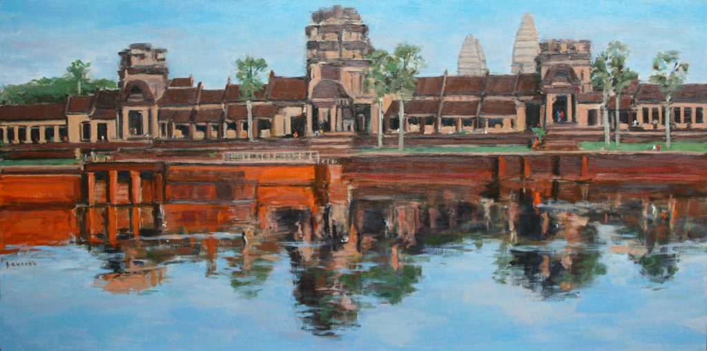 Cambodge Angkor Vat se refletant dans les douves