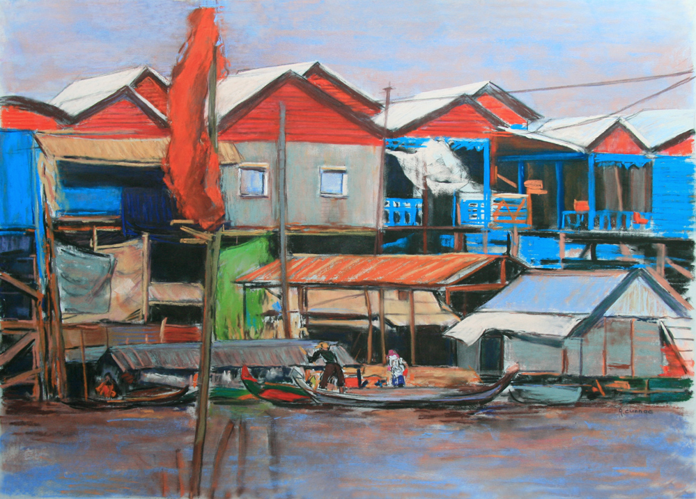 Cambodge Scene de vie au bord du Tonle Sap