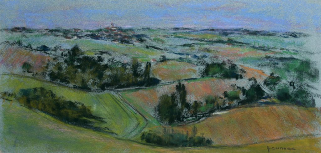 Campagne tarnaise au printemps - Pastel sec - Oeuvre sur papier réalisée en plein air sur le motif