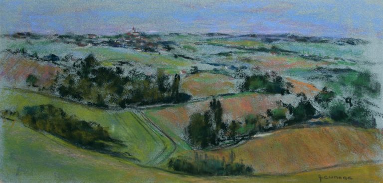 Campagne tarnaise au printemps - Pastel sec - Oeuvre sur papier réalisée en plein air sur le motif