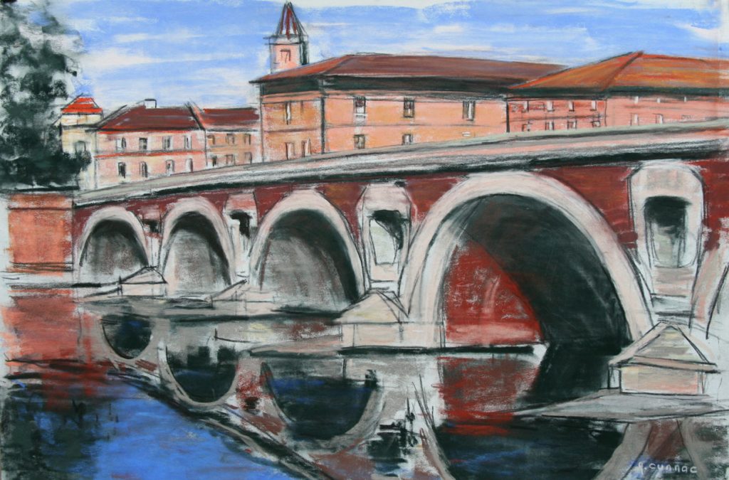 Toulouse Le Pont Neuf et l'Hotel Dieu un matin d'été