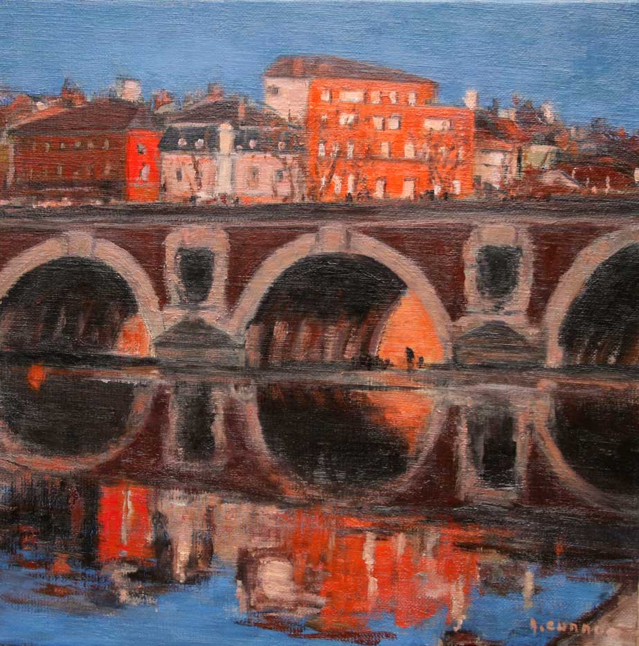 Toulouse Le Pont Neuf reflets au soleil couchant