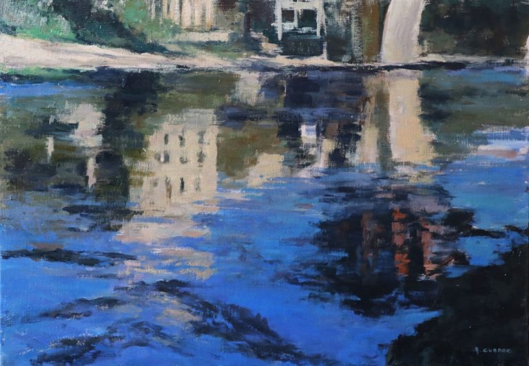 Rabastens---Reflets-dans-le-Tarn---Huile-sur-toile