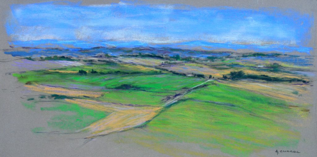 Lumières tarnaises au printemps - Pastelsec réalisé en plein air sur le motif. Paysage contemporain